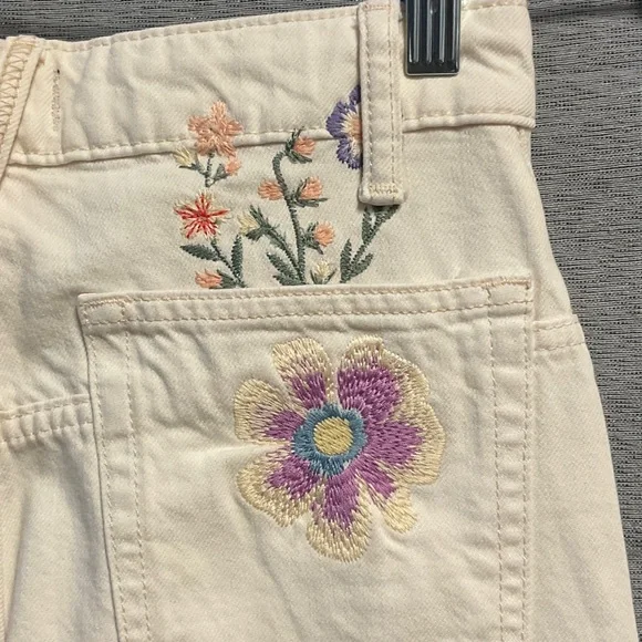 We The Free Cream Floral Embroidered Jeans